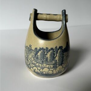 Vintage‎ Blue & Beige Ceramic Bucket Vase – Made in China